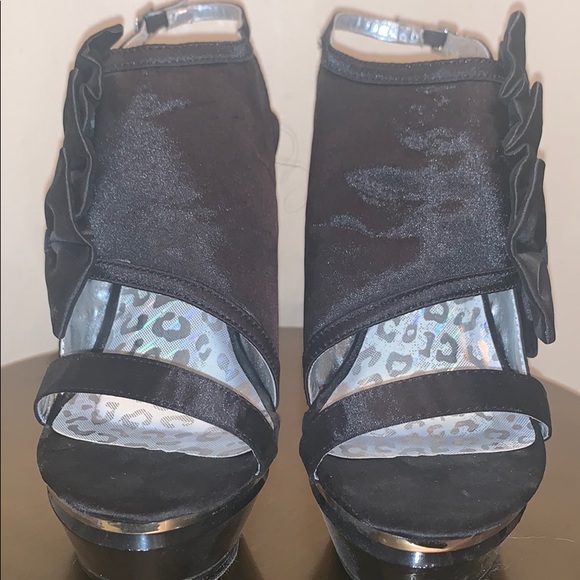 Black Satin Bows Platform Sandal with Silver Trim - Picture 4 of 7